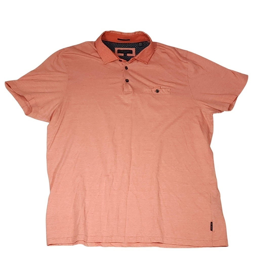 Ted Baker Polo Shirt‎ Mens XL Pink Short Sleeve Cotton Contrast Collar Pocket